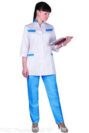 Костюм медицинский женский Леди белый с голубым