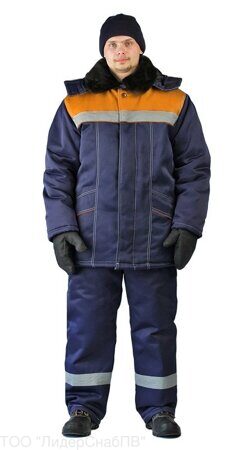 Костюм зимний Вьюга: куртка, п/комбинезон т-синий с оранжевым